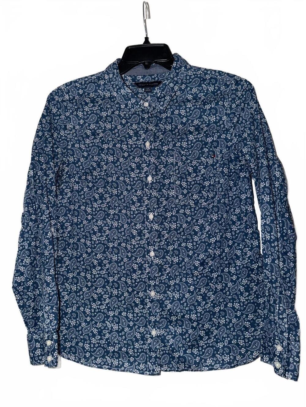 Tommy Hilfiger Men’s L Blue Paisley Bandana Print Button Down Shirt Long Sleeve